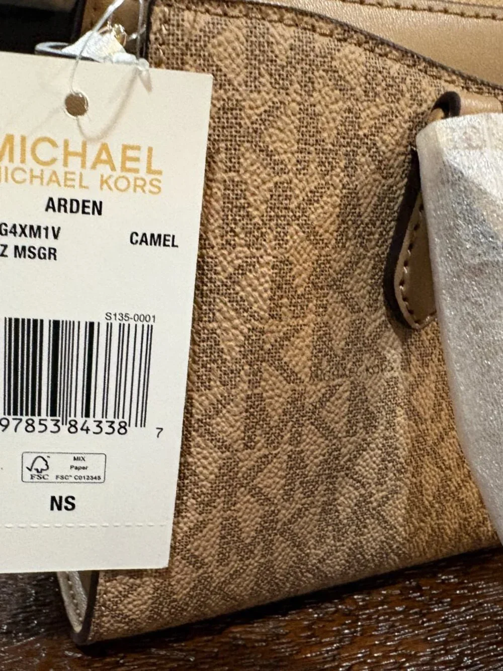 MICHAEL KORS Arden Small Top Zip Signature Logo Messenger Bag Camel NEW
